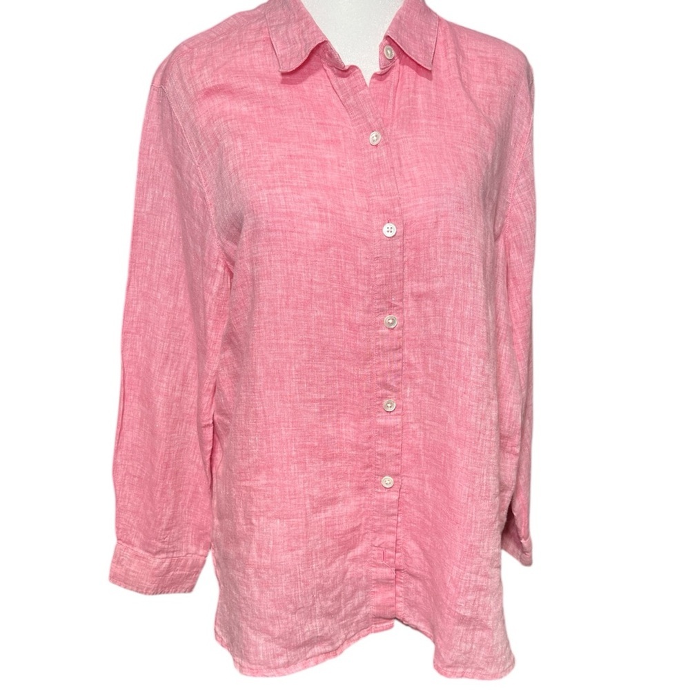 J JILL LOVE LINEN Long Sleeve Med Petite Button Up Blouse‎ Lagenlook Minimalist